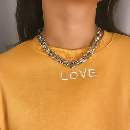 Silver-Plated Crossing Chain Choker Necklace, chunky silver choker necklace, dainty minimalist design, front view