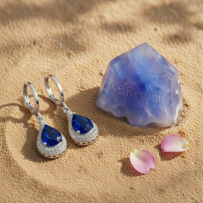 Navy Crystal & Silver-Plated Teardrop Earrings