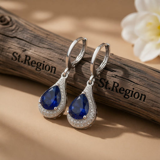 Navy Crystal & Silver-Plated Teardrop Earrings