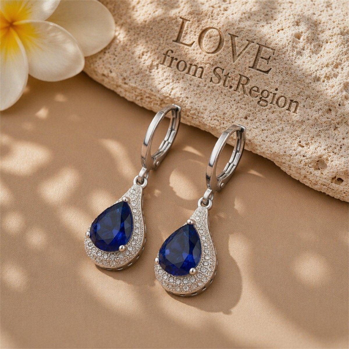 Navy Crystal & Silver-Plated Teardrop Earrings