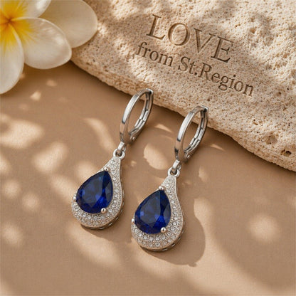 Navy Crystal & Silver-Plated Teardrop Earrings