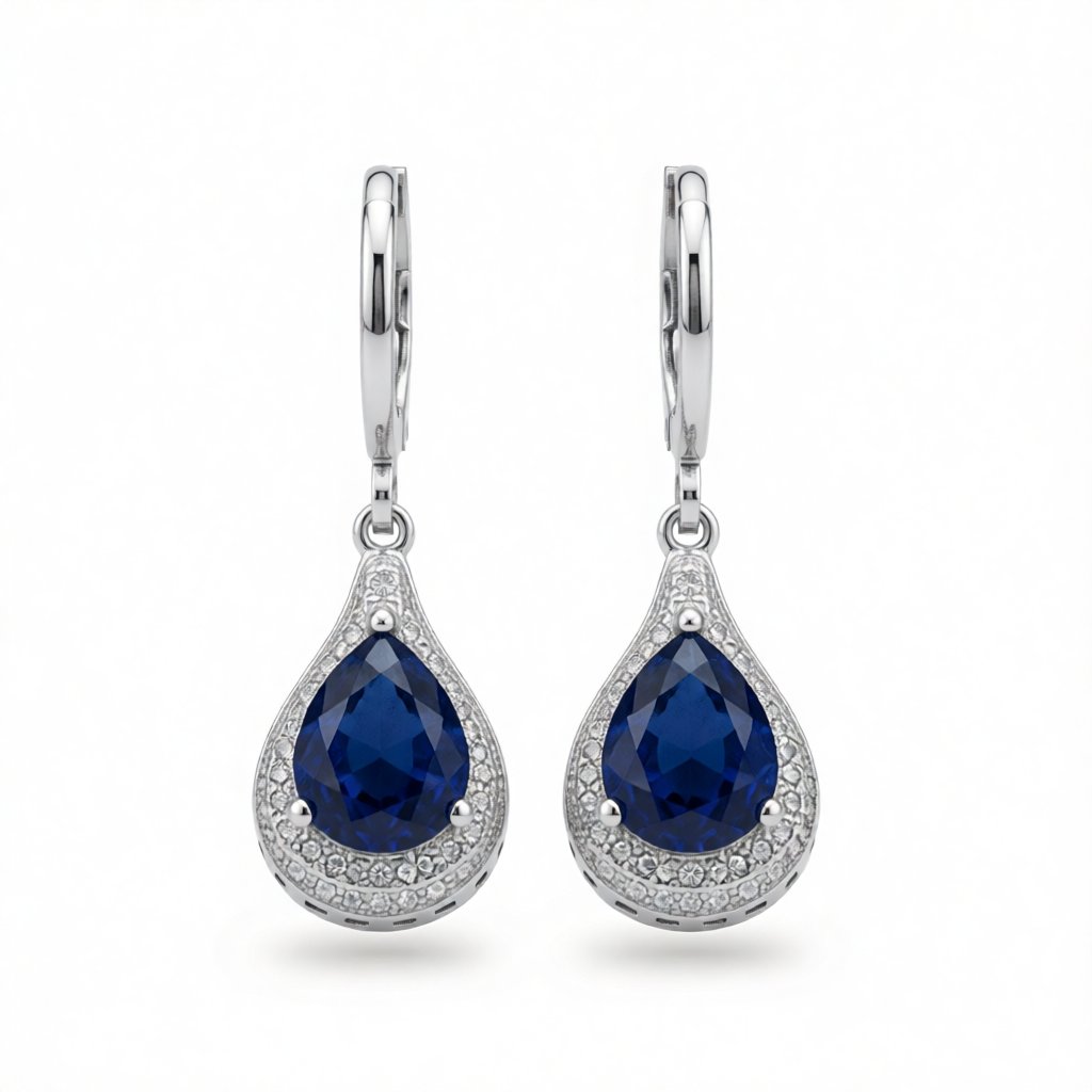 Navy Crystal & Silver-Plated Teardrop Earrings