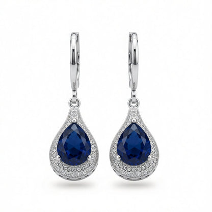 Navy Crystal & Silver-Plated Teardrop Earrings
