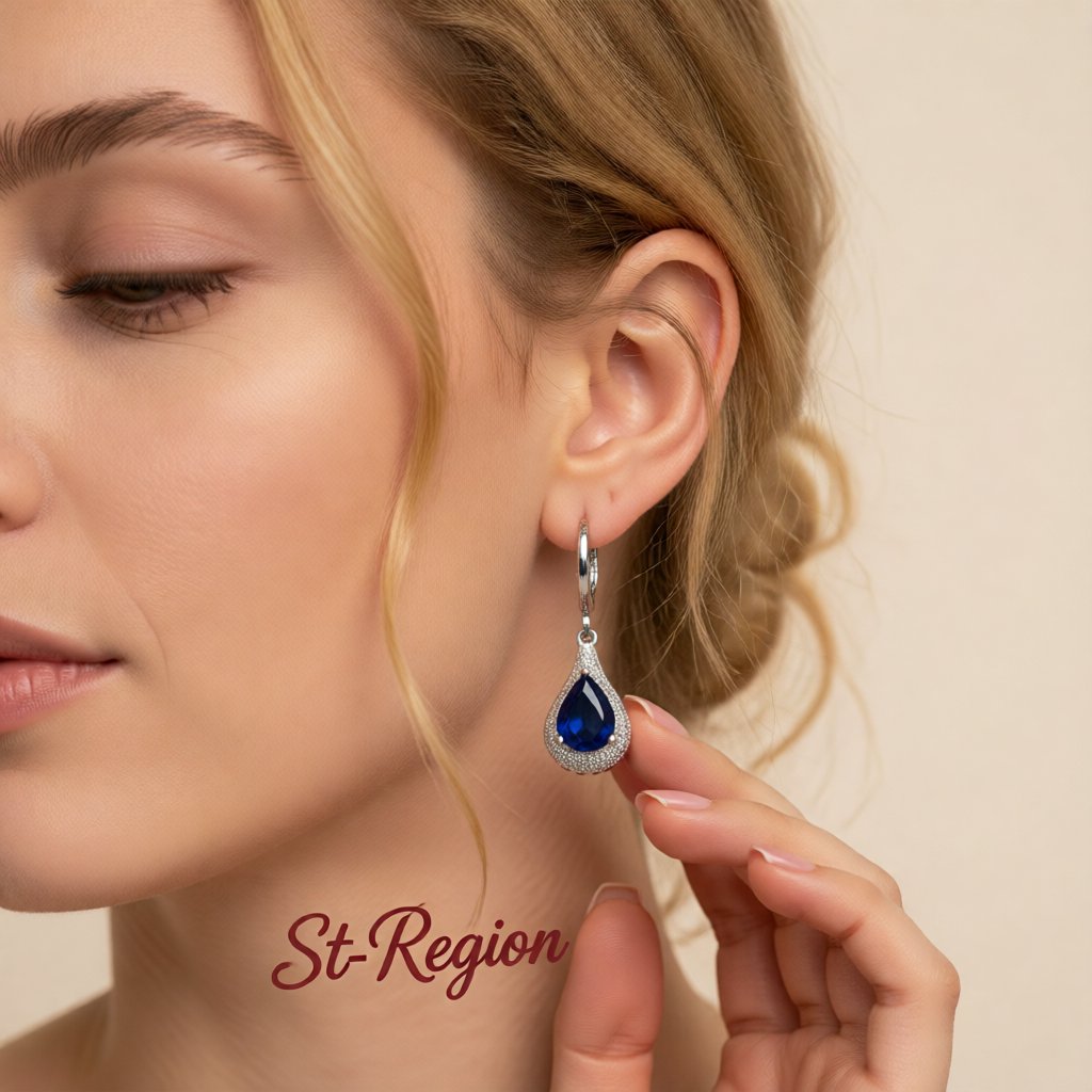Navy Crystal & Silver-Plated Teardrop Earrings