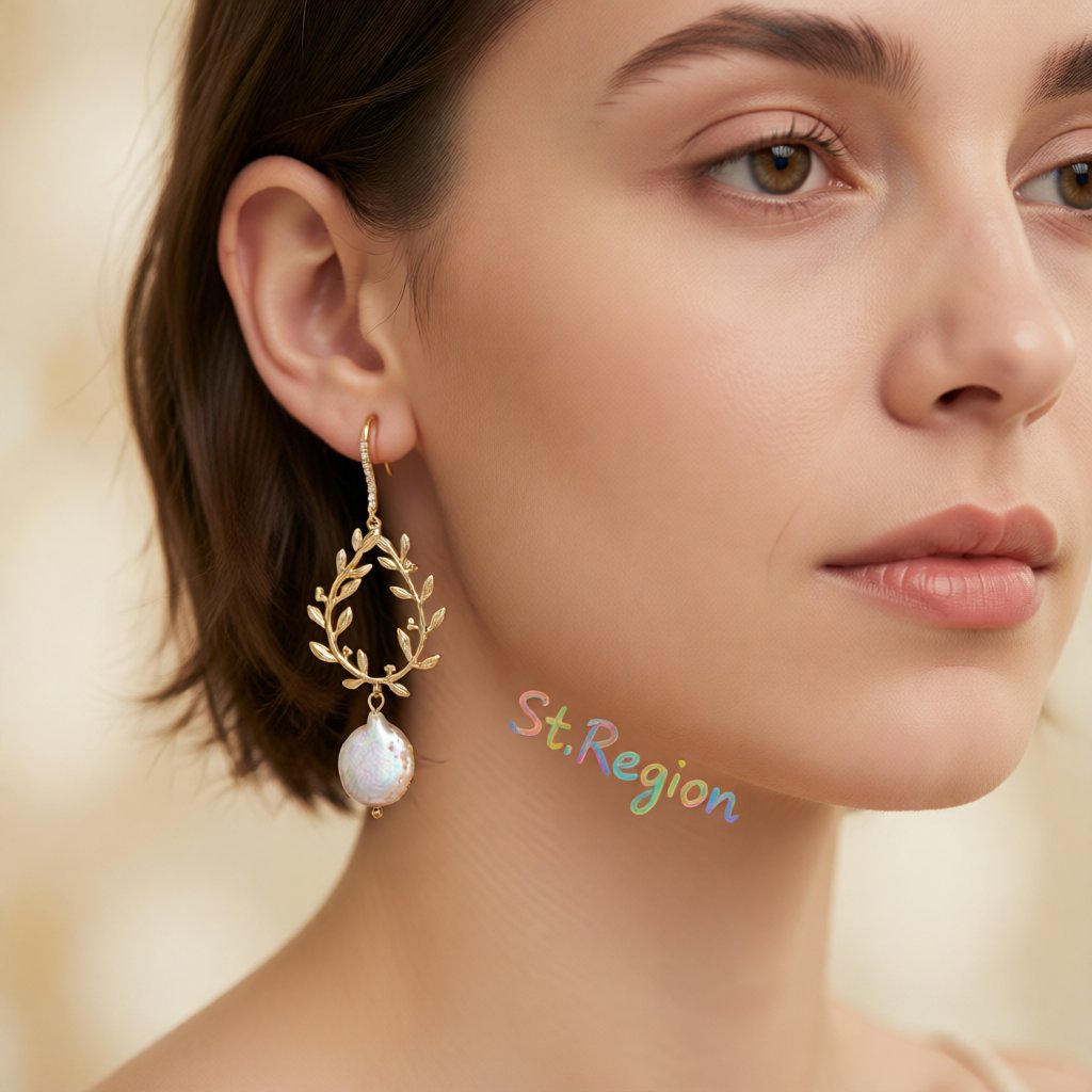 Pearl and 18K Gold-Plated Botany Drop Earrings, gold drop earrings for women, dainty minimalist design, styled look