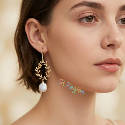 Pearl and 18K Gold-Plated Botany Drop Earrings, gold drop earrings for women, dainty minimalist design, styled look