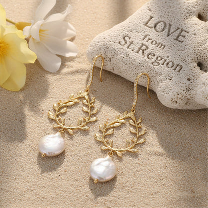 Pearl and 18K Gold-Plated Botany Drop Earrings, gold drop earrings for women, dainty minimalist design, lifestyle look