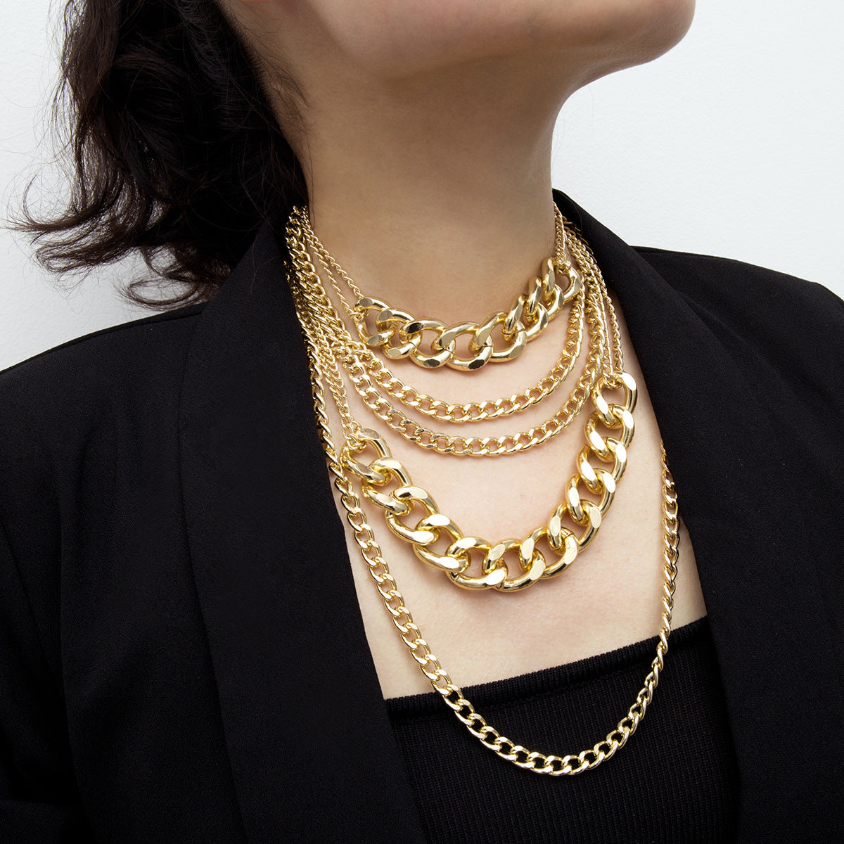 18K Gold-Plated Curb Chain Layered Statement Necklace