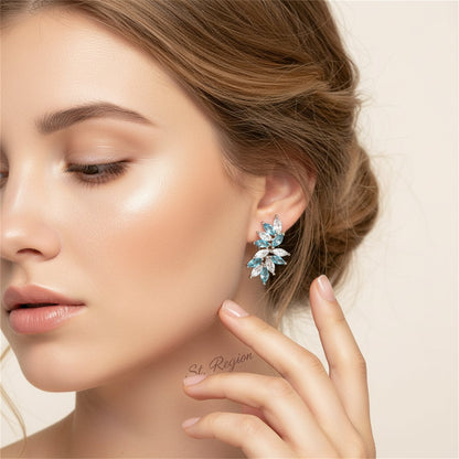 Blue and White Crystal Wing Marquise-Cut Stud Earrings, huggie earrings, botanical inspired, styled look