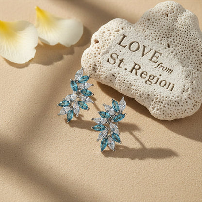 Blue and White Crystal Wing Marquise-Cut Stud Earrings, huggie earrings, botanical inspired, lifestyle look