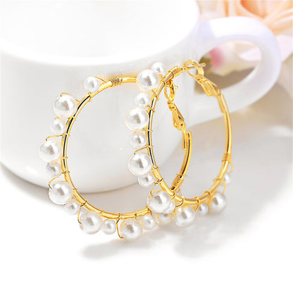 Pearl and 18K Gold-Plated Hoop Earrings, vintage-inspired design, side view