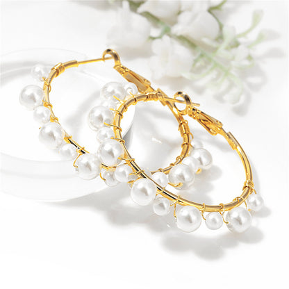 Pearl and 18K Gold-Plated Hoop Earrings, vintage-inspired design, detail close-up
