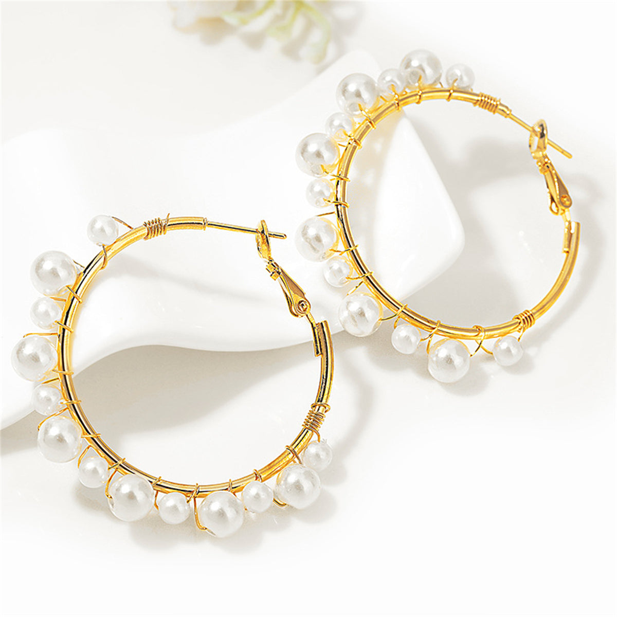 Pearl and 18K Gold-Plated Hoop Earrings, vintage-inspired design, lifestyle look