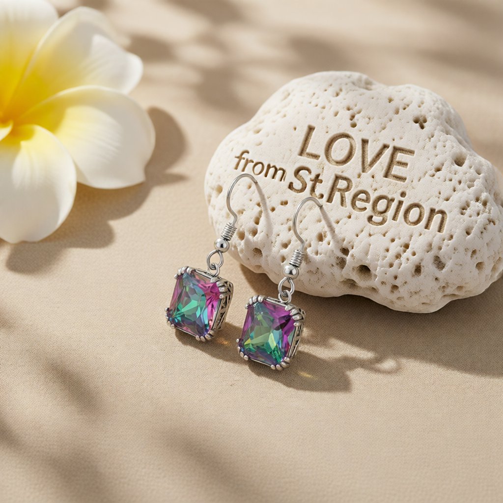 Crystal and Silver-Plated Princess-Cut Drop Earrings, silver drop earrings for women, elegant gift for her, lifestyle look