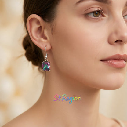 Crystal and Silver-Plated Princess-Cut Drop Earrings, silver drop earrings for women, elegant gift for her, styled look