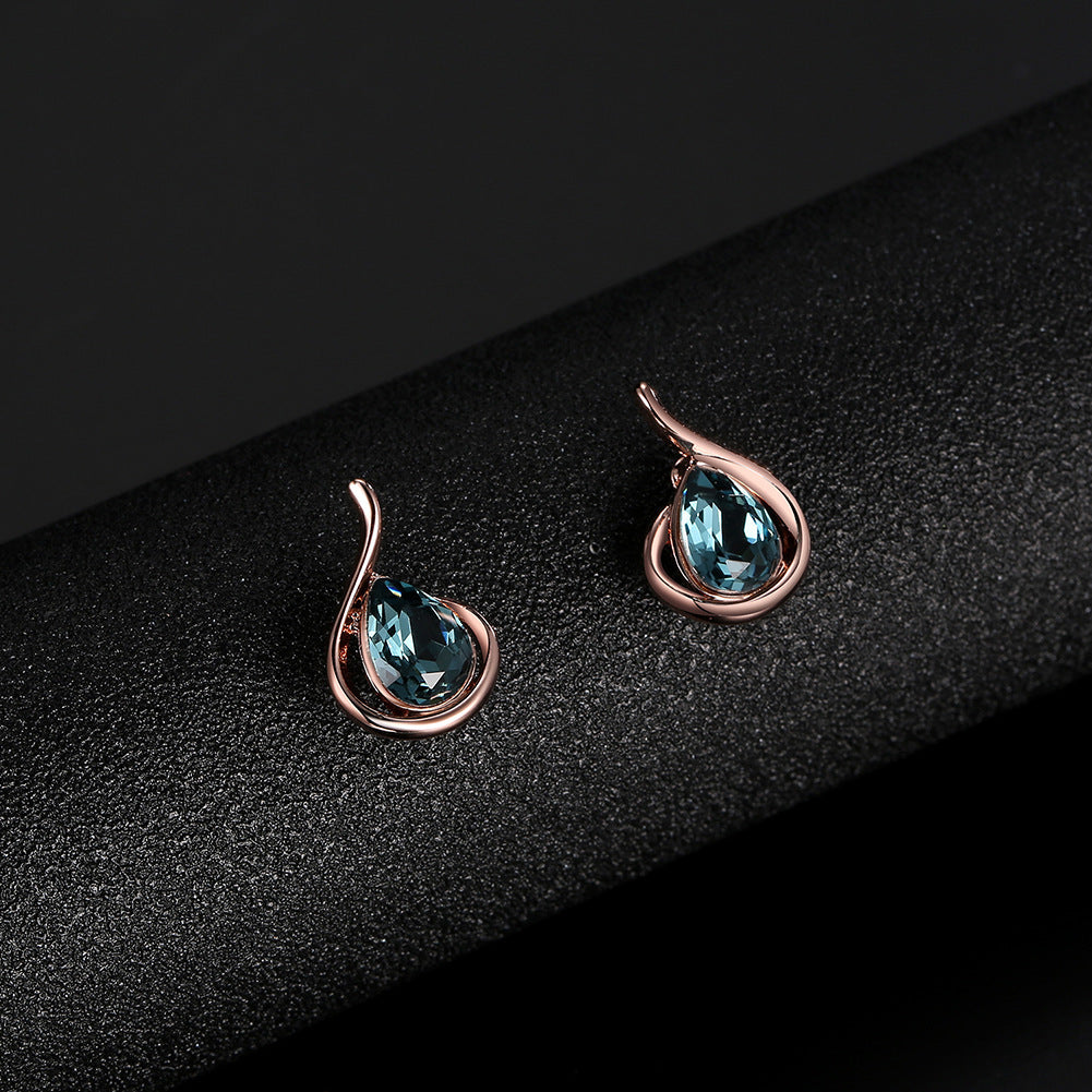 Blue Crystal & Cubic Zirconia 18K Rose Gold-Plated Pear Pendant Necklace & Drop Earrings