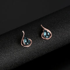Blue Crystal & Cubic Zirconia 18K Rose Gold-Plated Pear Pendant Necklace & Drop Earrings
