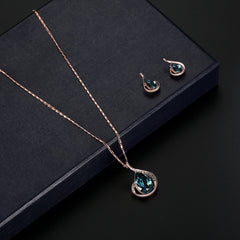 Blue Crystal & Cubic Zirconia 18K Rose Gold-Plated Pear Pendant Necklace & Drop Earrings
