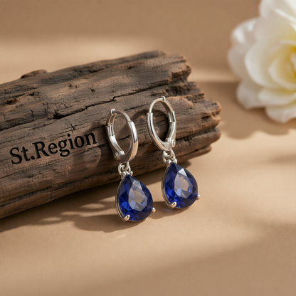 Navy Crystal & Silver-Plated Teardrop Earrings