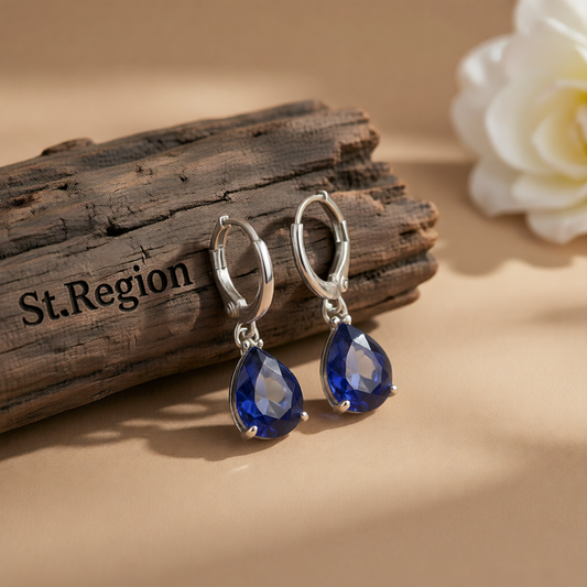 Navy Crystal & Silver-Plated Teardrop Earrings