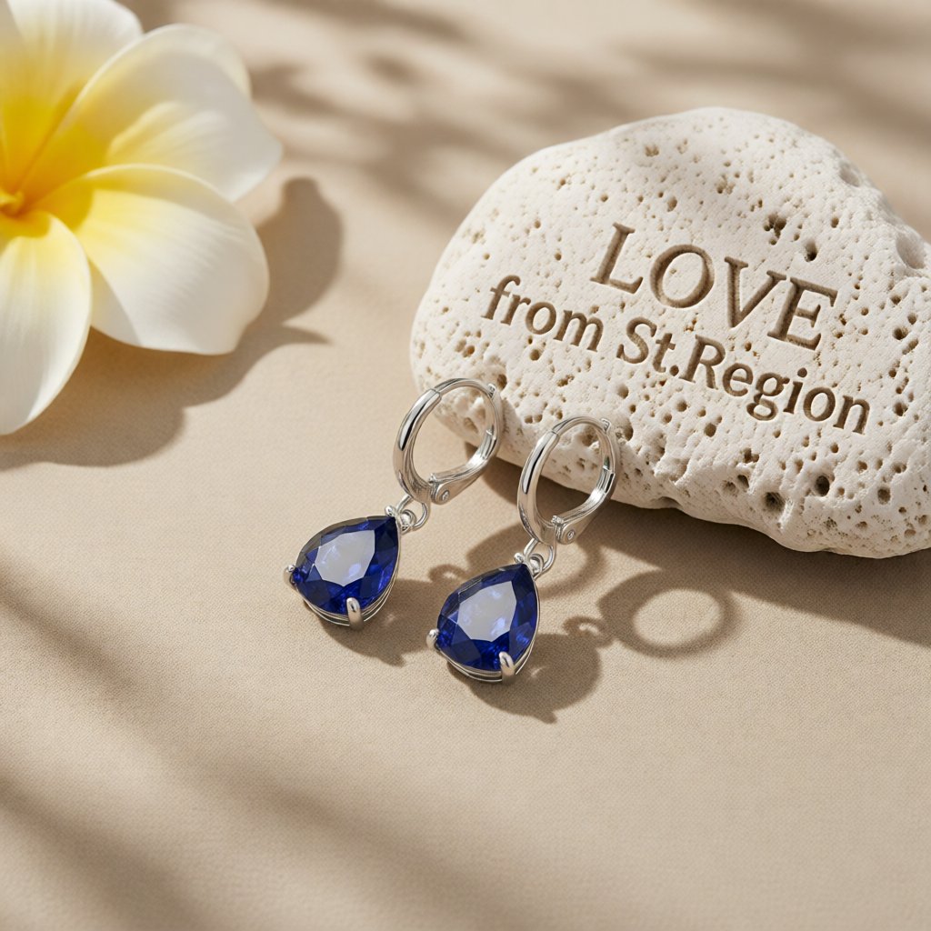 Navy Crystal & Silver-Plated Teardrop Earrings