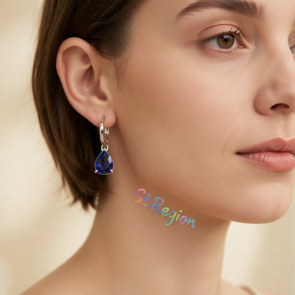 Navy Crystal & Silver-Plated Teardrop Earrings