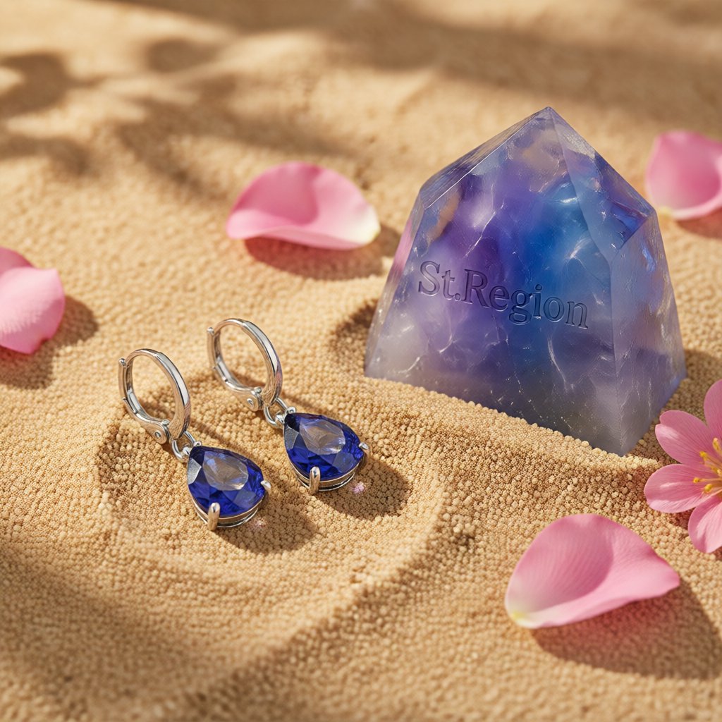 Navy Crystal & Silver-Plated Teardrop Earrings