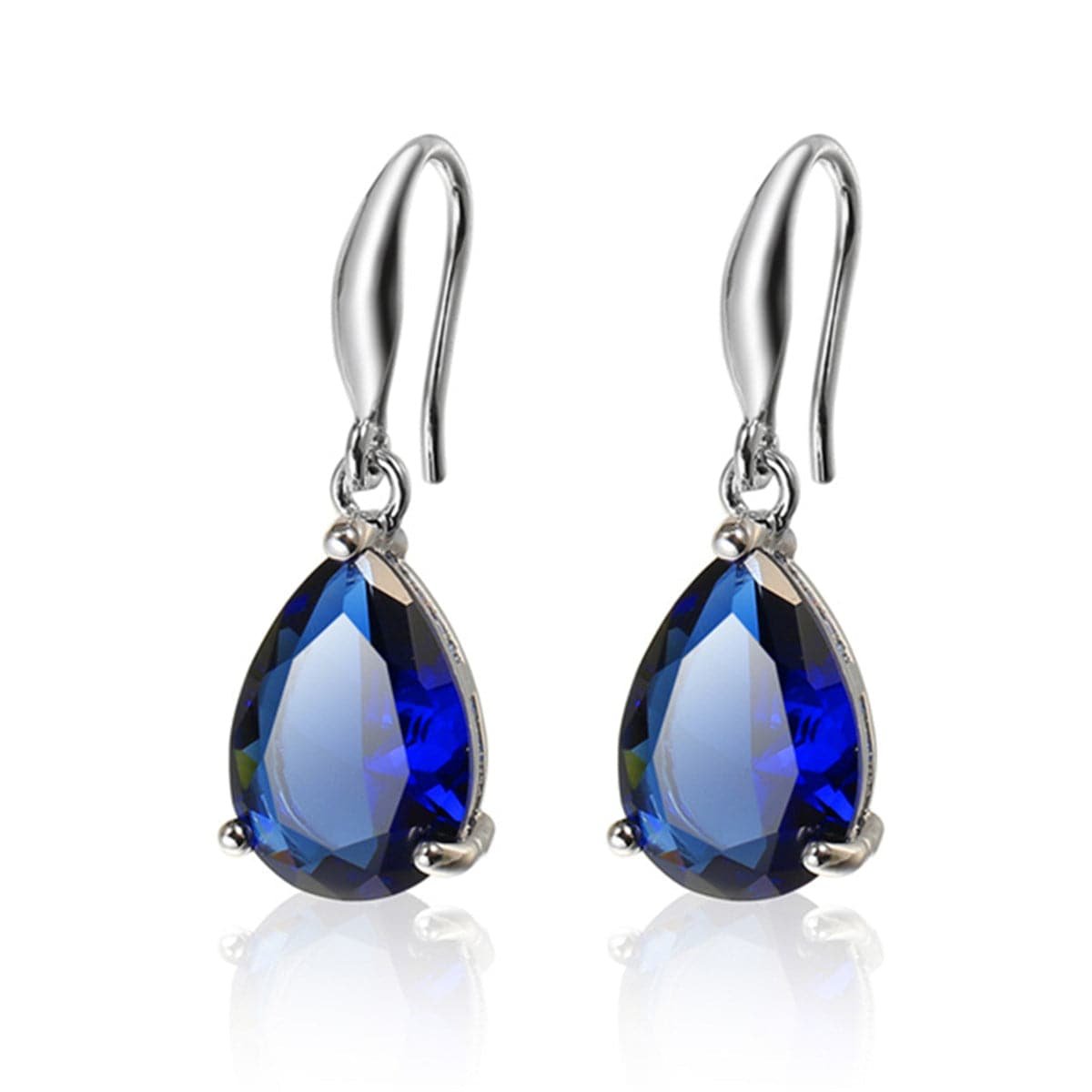 Navy Crystal & Silver-Plated Teardrop Earrings