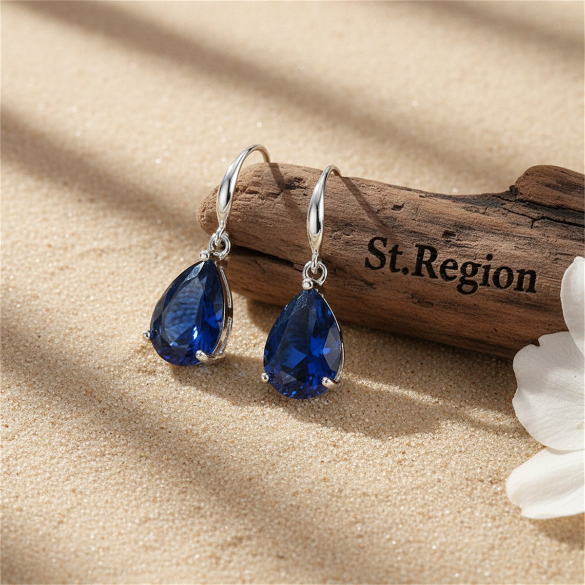 Navy Crystal & Silver-Plated Teardrop Earrings