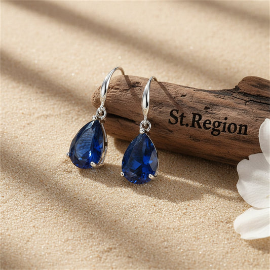 Navy Crystal & Silver-Plated Teardrop Earrings