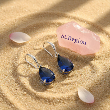 Navy Crystal & Silver-Plated Teardrop Earrings