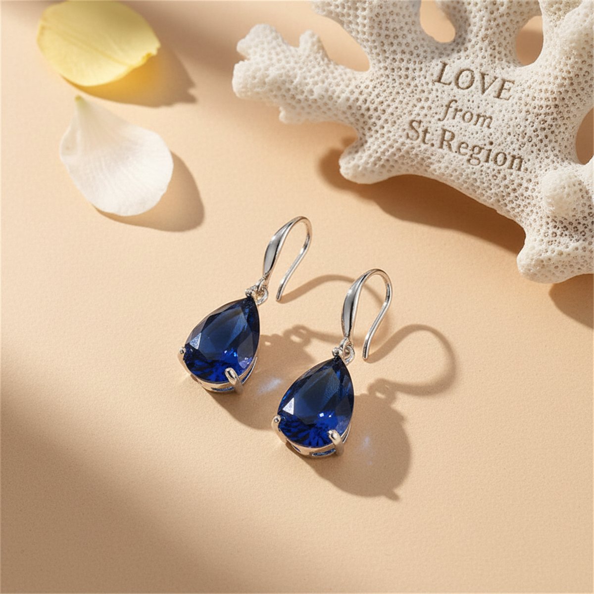 Navy Crystal & Silver-Plated Teardrop Earrings