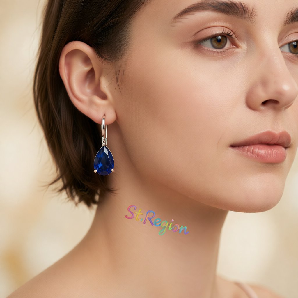 Navy Crystal & Silver-Plated Teardrop Earrings