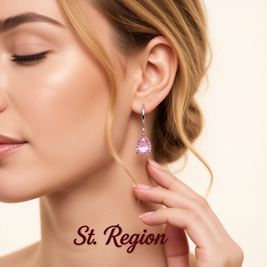 Pink Crystal and Silver-Plated Teardrop Leverback Earrings, silver huggie earrings, elegant gift for her, styled look