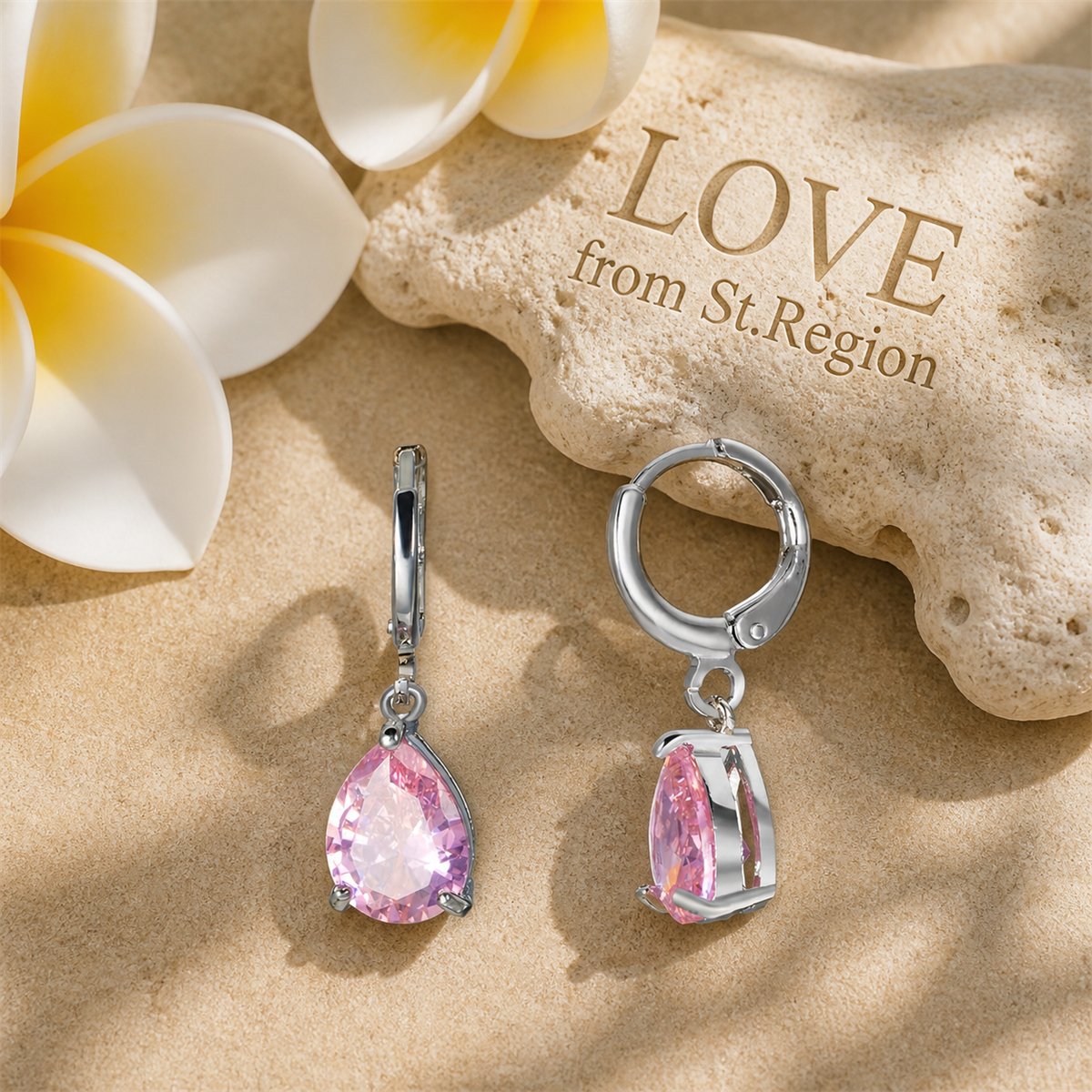 Pink Crystal and Silver-Plated Teardrop Leverback Earrings, silver huggie earrings, elegant gift for her, lifestyle look