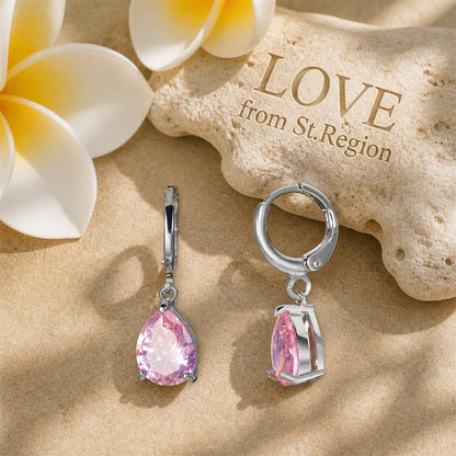 Pink Crystal and Silver-Plated Teardrop Leverback Earrings, silver huggie earrings, elegant gift for her, lifestyle look