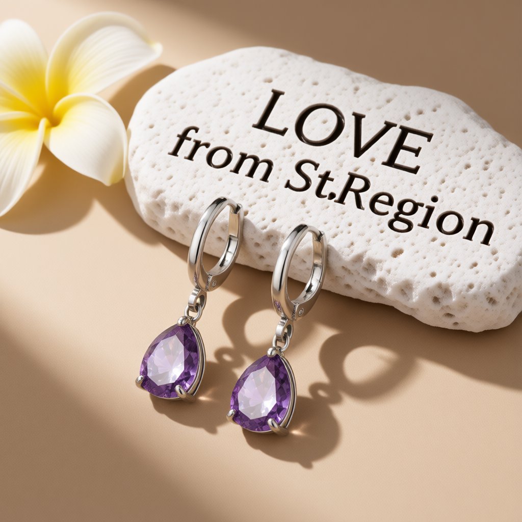 Purple Crystal and Silver-Plated Teardrop Leverback Earrings, silver huggie earrings, vintage-inspired design, lifestyle look