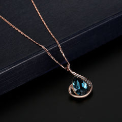 Blue Crystal & Cubic Zirconia 18K Rose Gold-Plated Pear Pendant Necklace & Drop Earrings