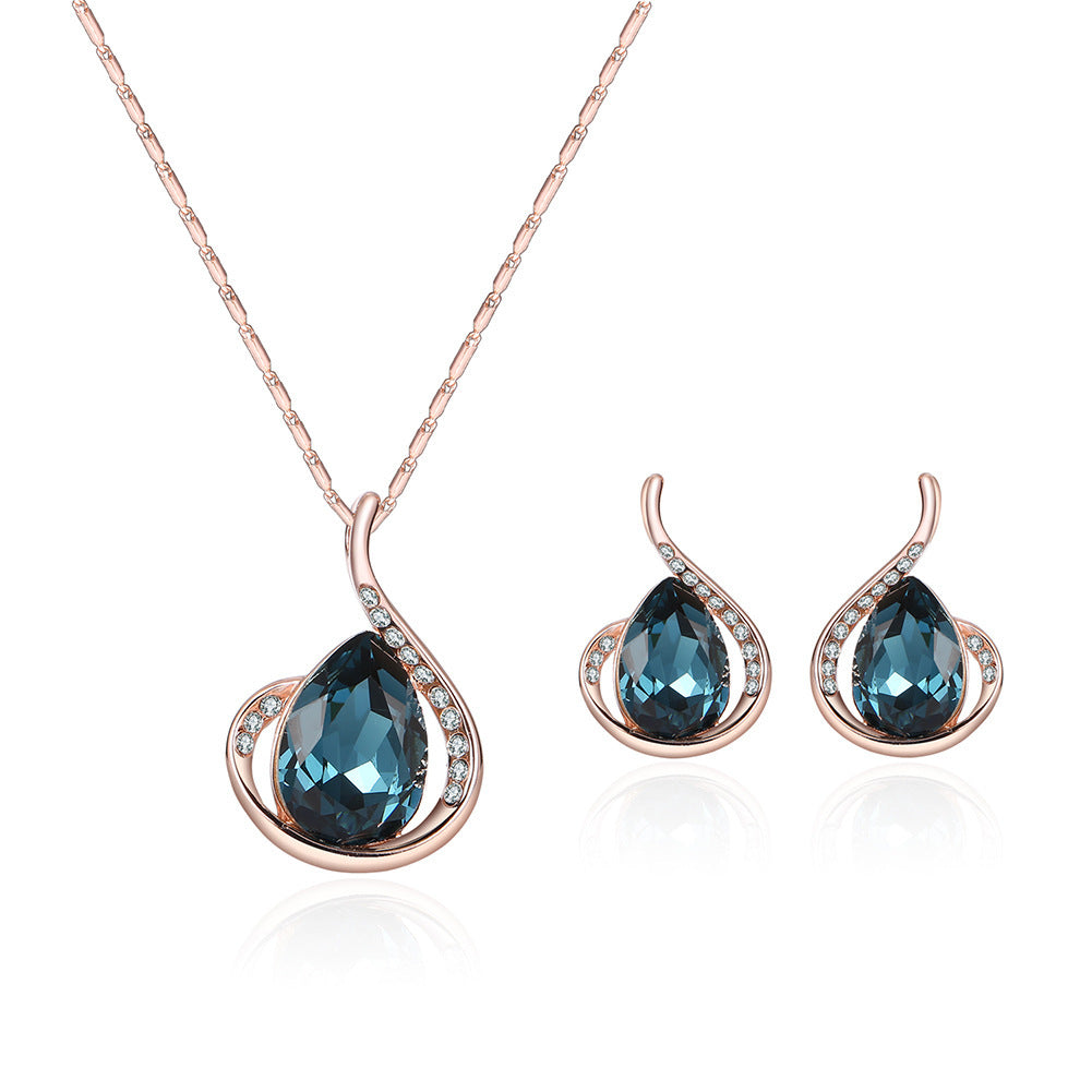 Blue Crystal & Cubic Zirconia 18K Rose Gold-Plated Pear Pendant Necklace & Drop Earrings