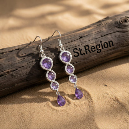 Purple Crystal and Silver-Plated Tiered Circle Drop Earrings, silver drop earrings for women, front view