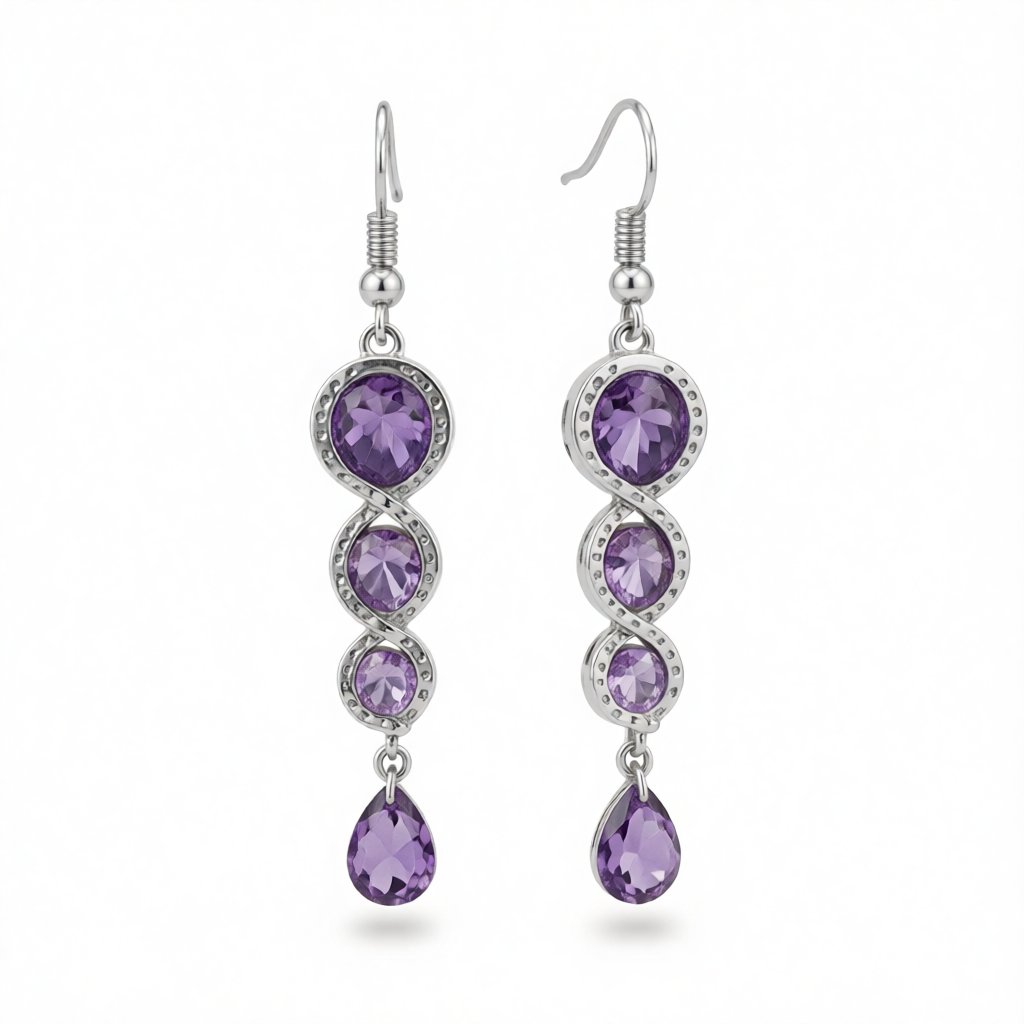 Purple Crystal and Silver-Plated Tiered Circle Drop Earrings, silver drop earrings for women, side view