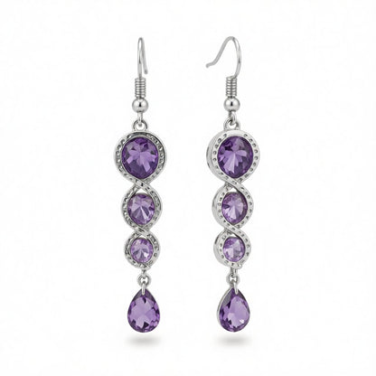 Purple Crystal and Silver-Plated Tiered Circle Drop Earrings, silver drop earrings for women, side view