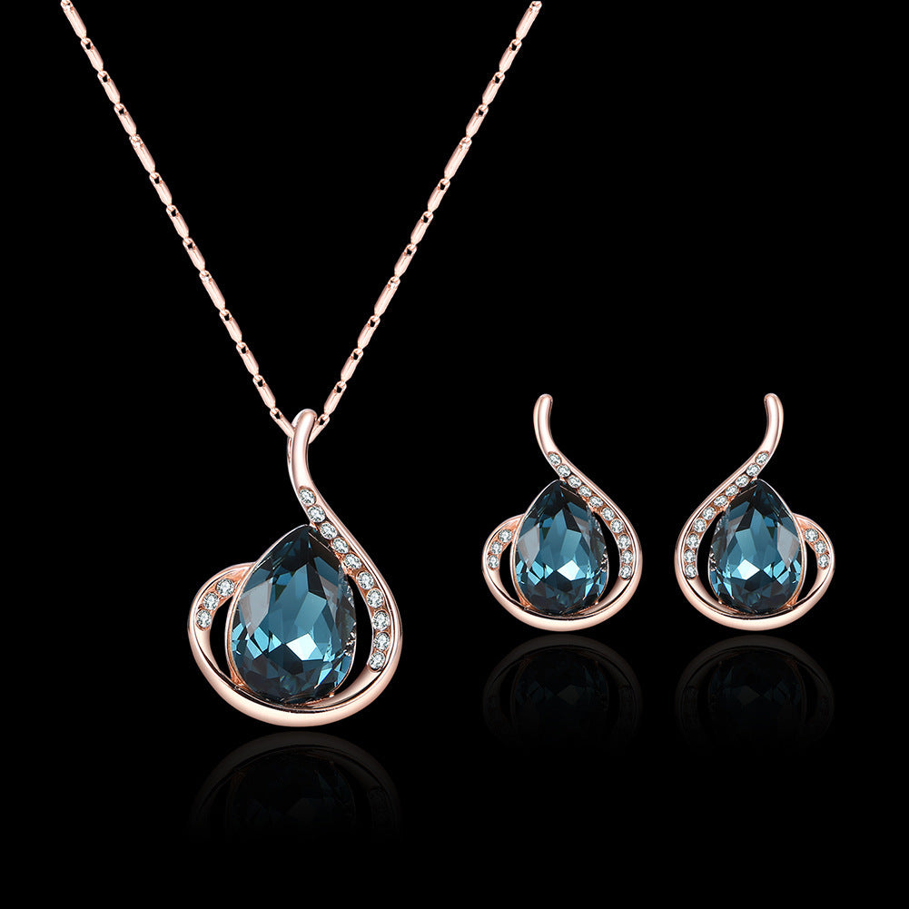 Blue Crystal & Cubic Zirconia 18K Rose Gold-Plated Pear Pendant Necklace & Drop Earrings