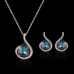 Blue Crystal & Cubic Zirconia 18K Rose Gold-Plated Pear Pendant Necklace & Drop Earrings