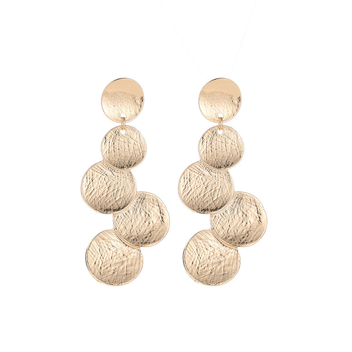 Eye-catching 18K gold-plated coin cluster earrings made from metal discs, ideal for elevating your accessory game.