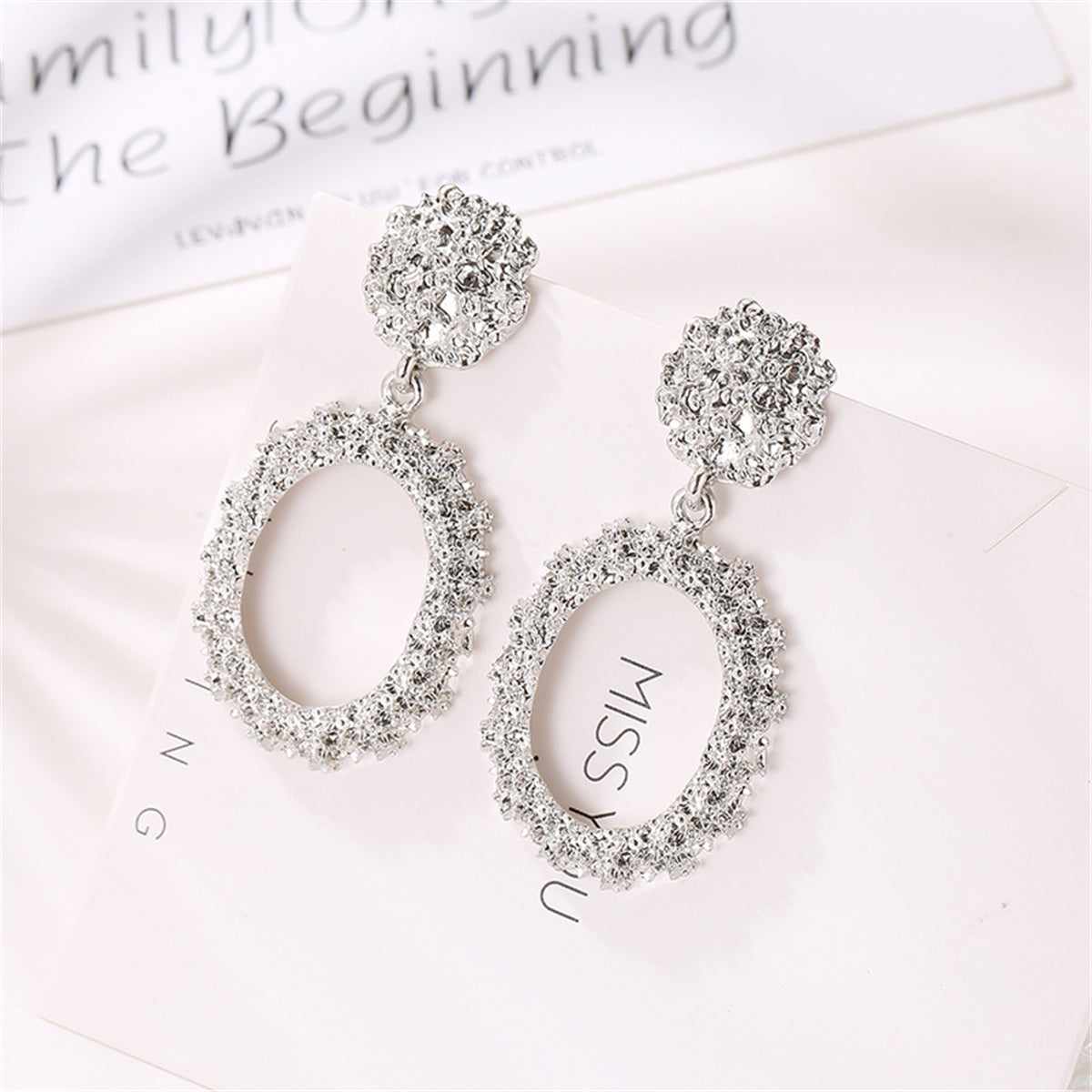 Silver-Plated Open Oval Drop Earrings