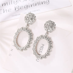 Silver-Plated Open Oval Drop Earrings