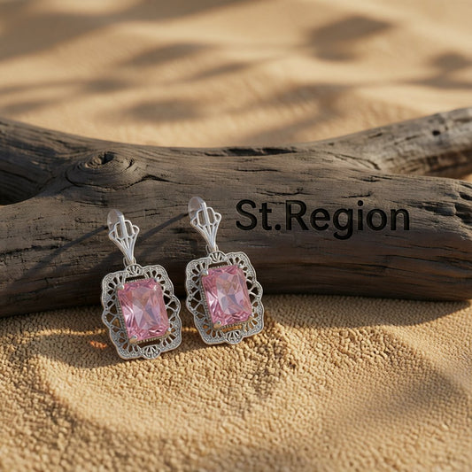 Pink Crystal & Silver-Plated Radient-Cut Drop Earrings