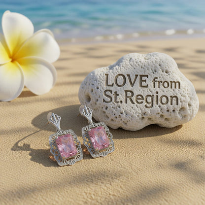 Pink Crystal & Silver-Plated Radient-Cut Drop Earrings