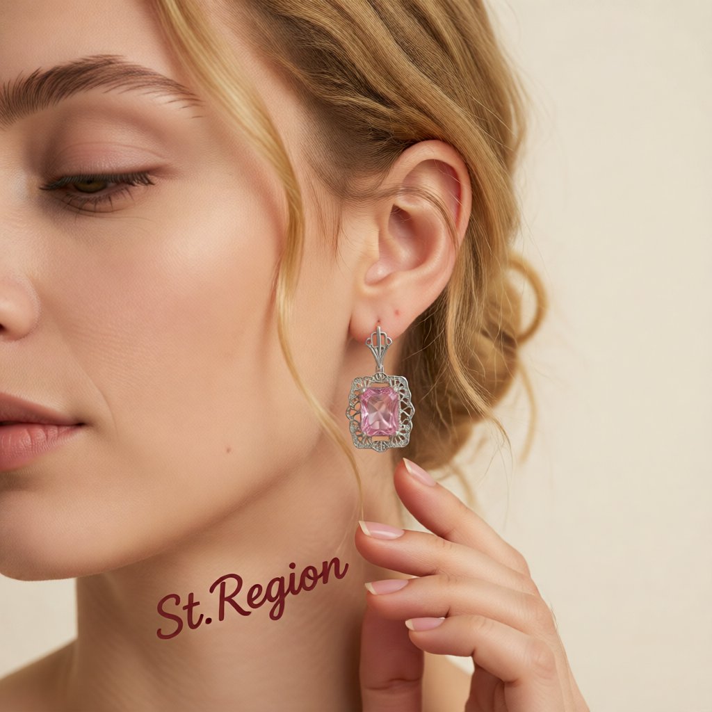 Pink Crystal & Silver-Plated Radient-Cut Drop Earrings